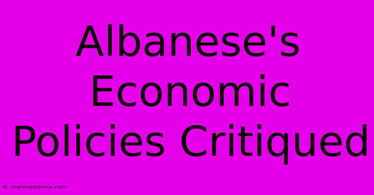 Albanese's Economic Policies Critiqued