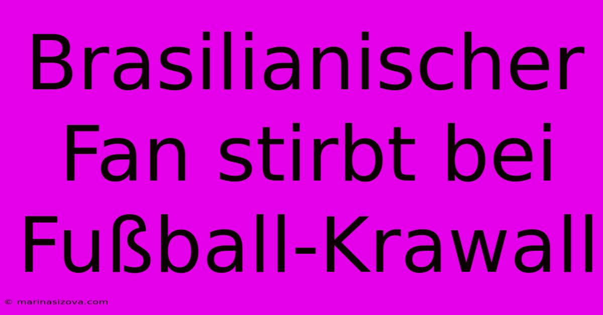 Brasilianischer Fan Stirbt Bei Fußball-Krawall