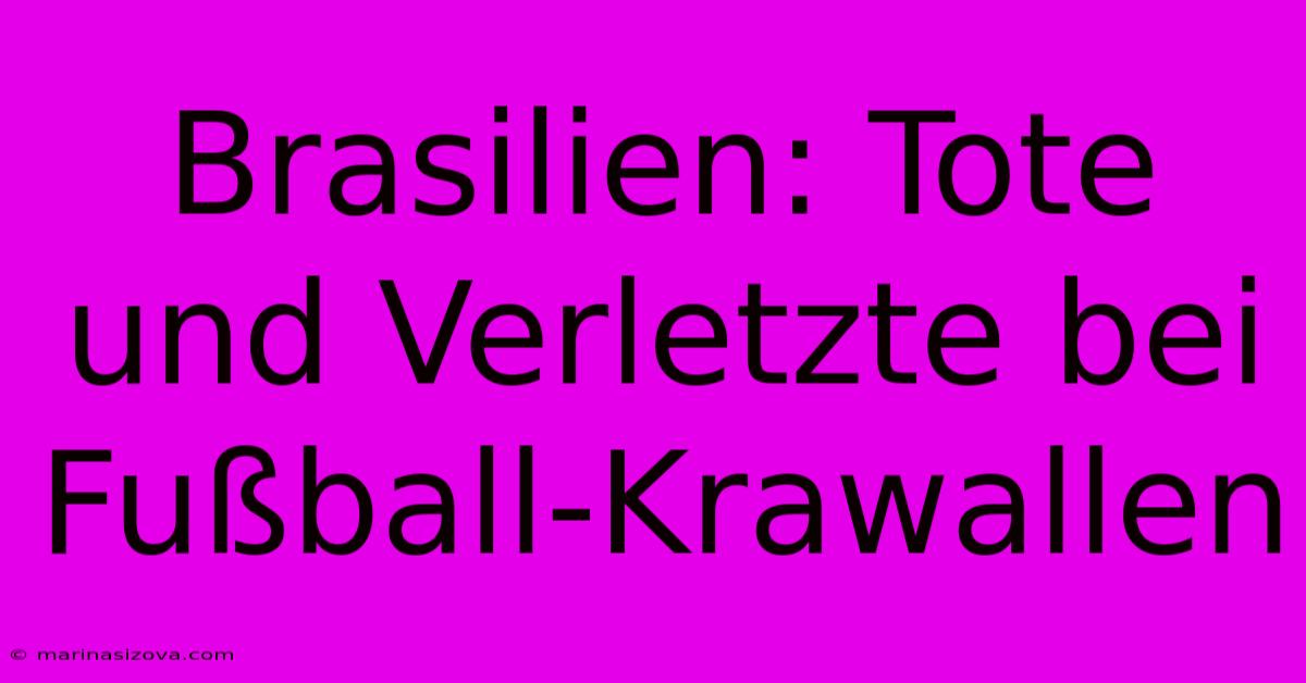 Brasilien: Tote Und Verletzte Bei Fußball-Krawallen