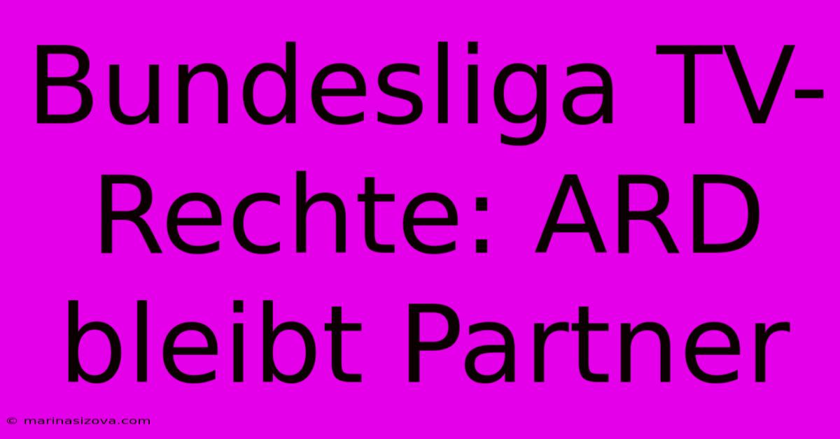 Bundesliga TV-Rechte: ARD Bleibt Partner