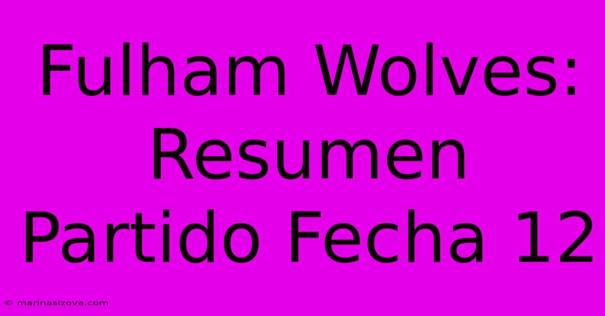 Fulham Wolves: Resumen Partido Fecha 12