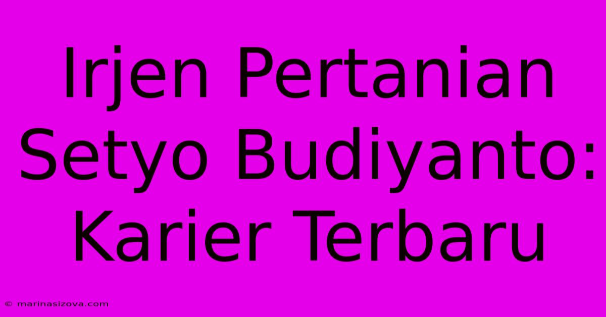 Irjen Pertanian Setyo Budiyanto: Karier Terbaru