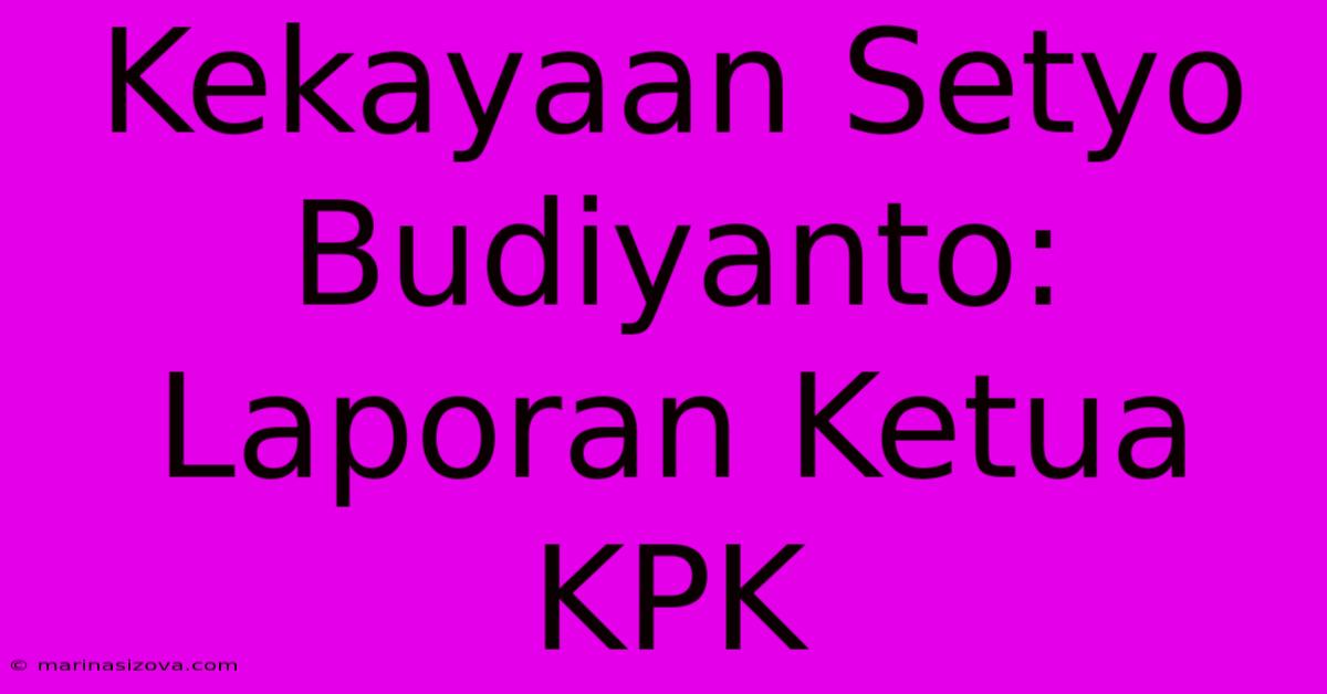 Kekayaan Setyo Budiyanto: Laporan Ketua KPK