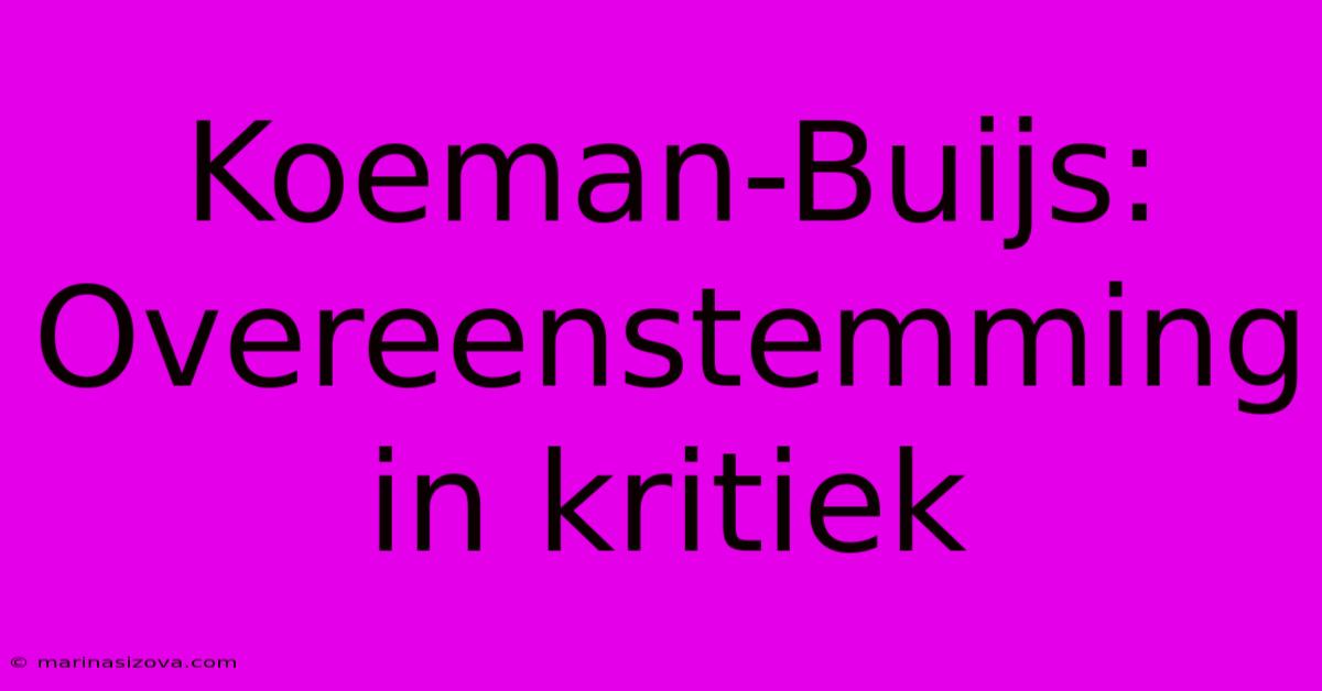 Koeman-Buijs: Overeenstemming In Kritiek