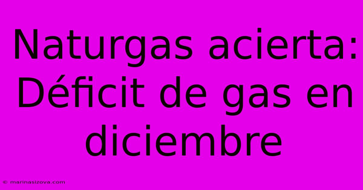 Naturgas Acierta: Déficit De Gas En Diciembre