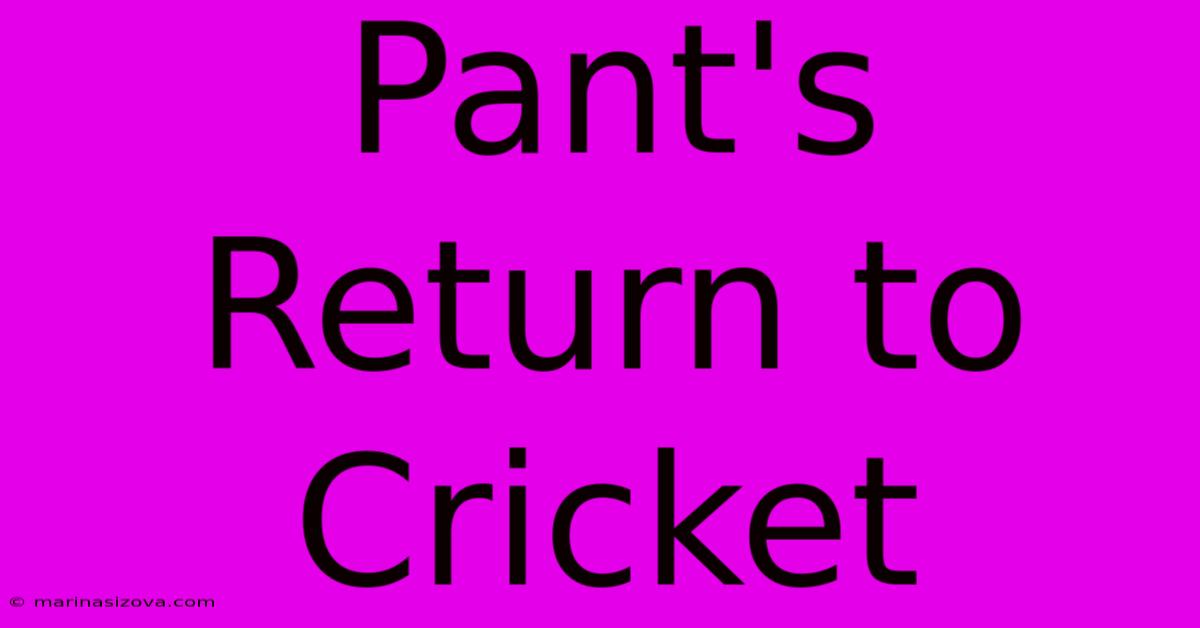 Pant's Return To Cricket