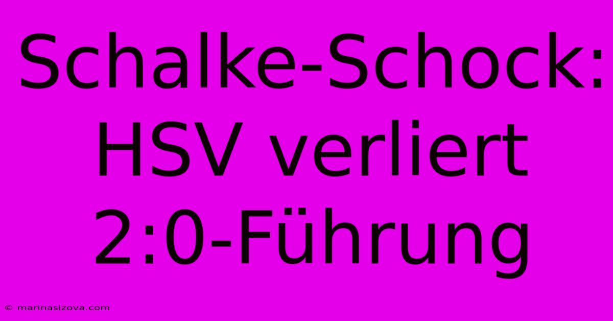 Schalke-Schock: HSV Verliert 2:0-Führung