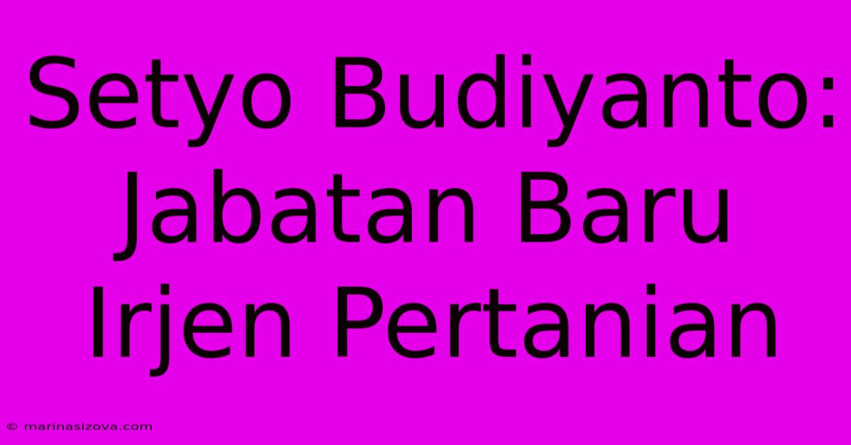 Setyo Budiyanto: Jabatan Baru Irjen Pertanian