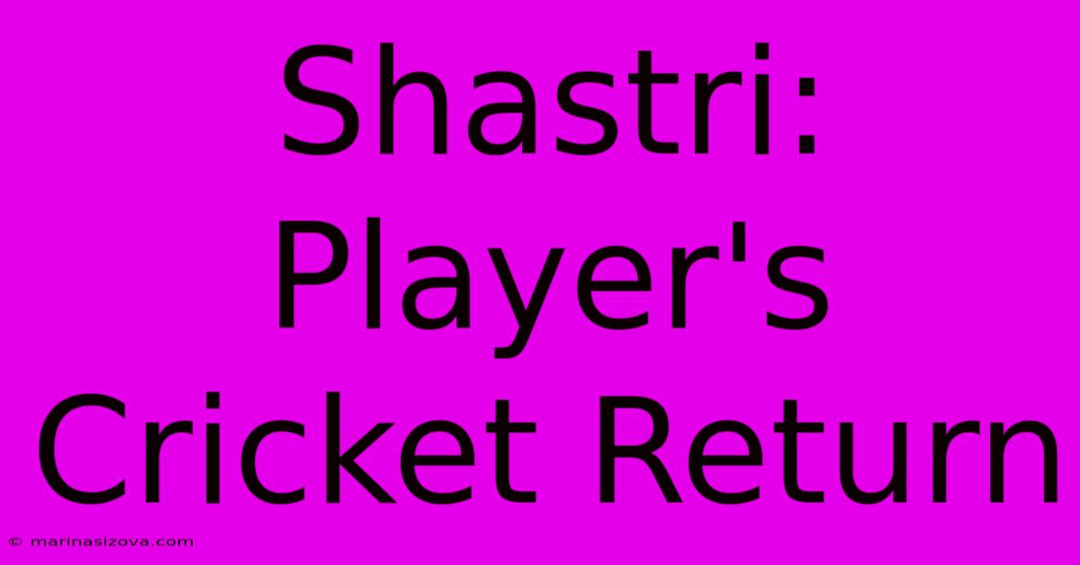 Shastri: Player's Cricket Return